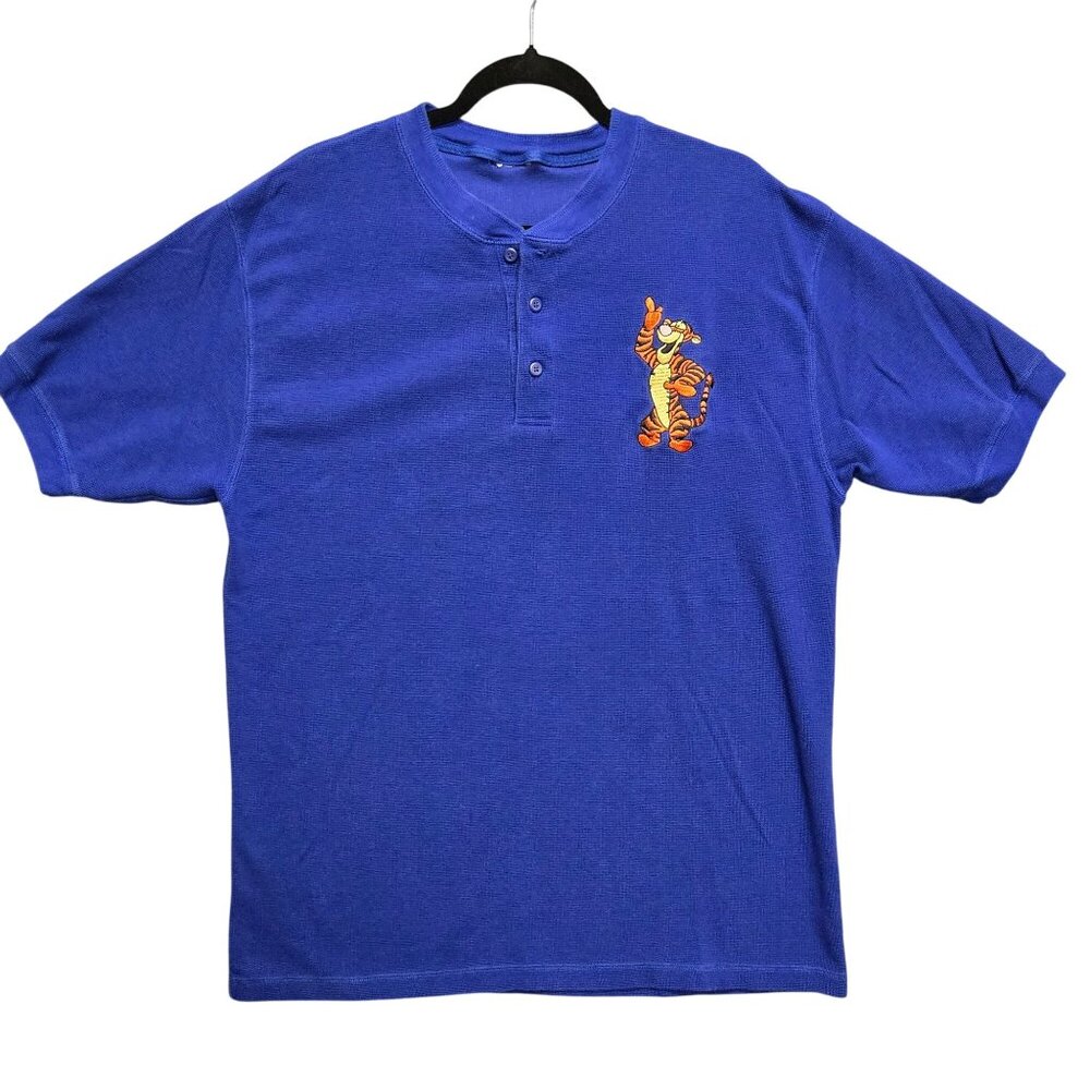 Vintage Disney Store Tigger Embroidered‎ Blue Henley Shirt M
